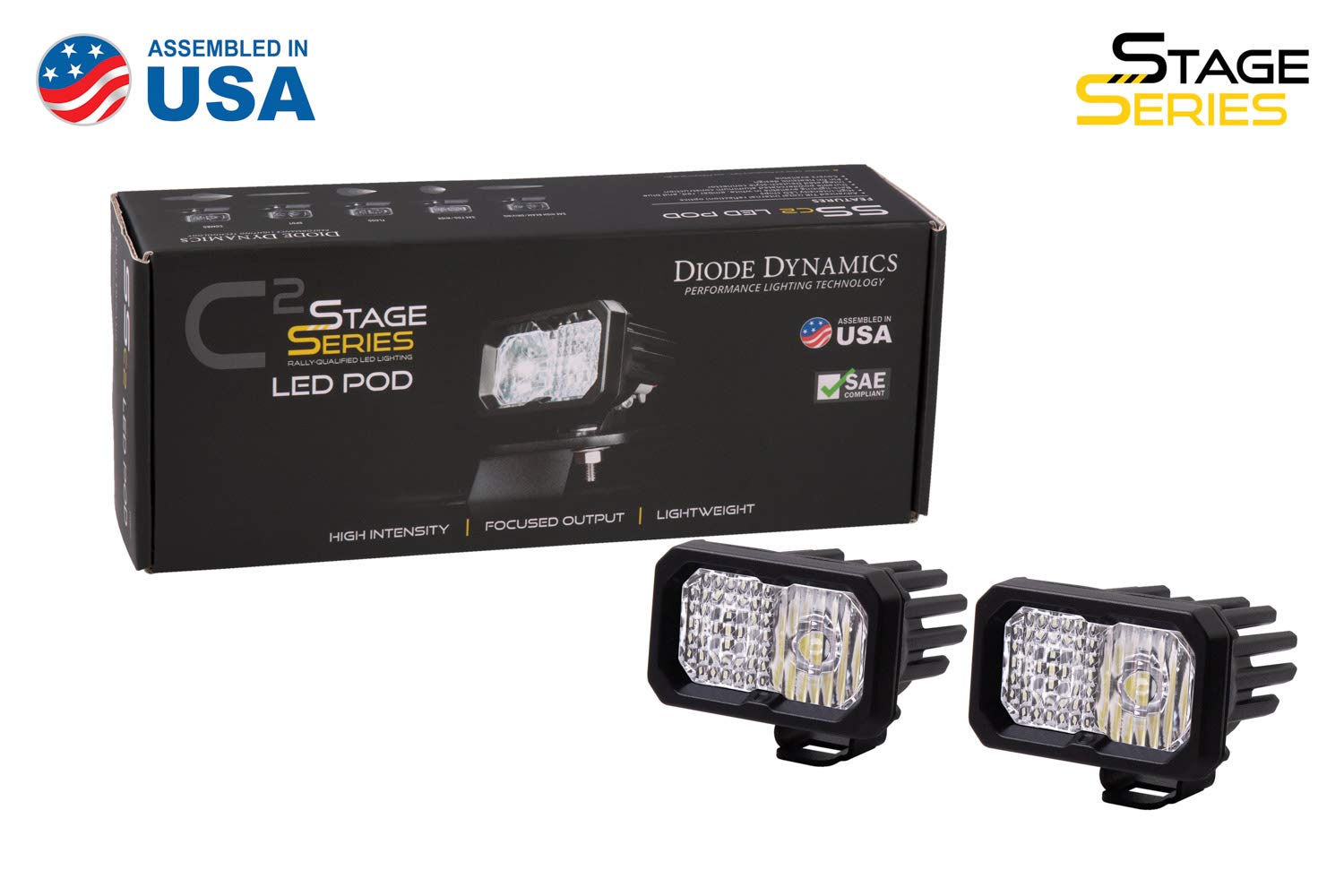 Diode Dynamics Stage Series 2in SAE/DOT White Pro Standard LED Pod (pair), Spot w/Amber Backlight