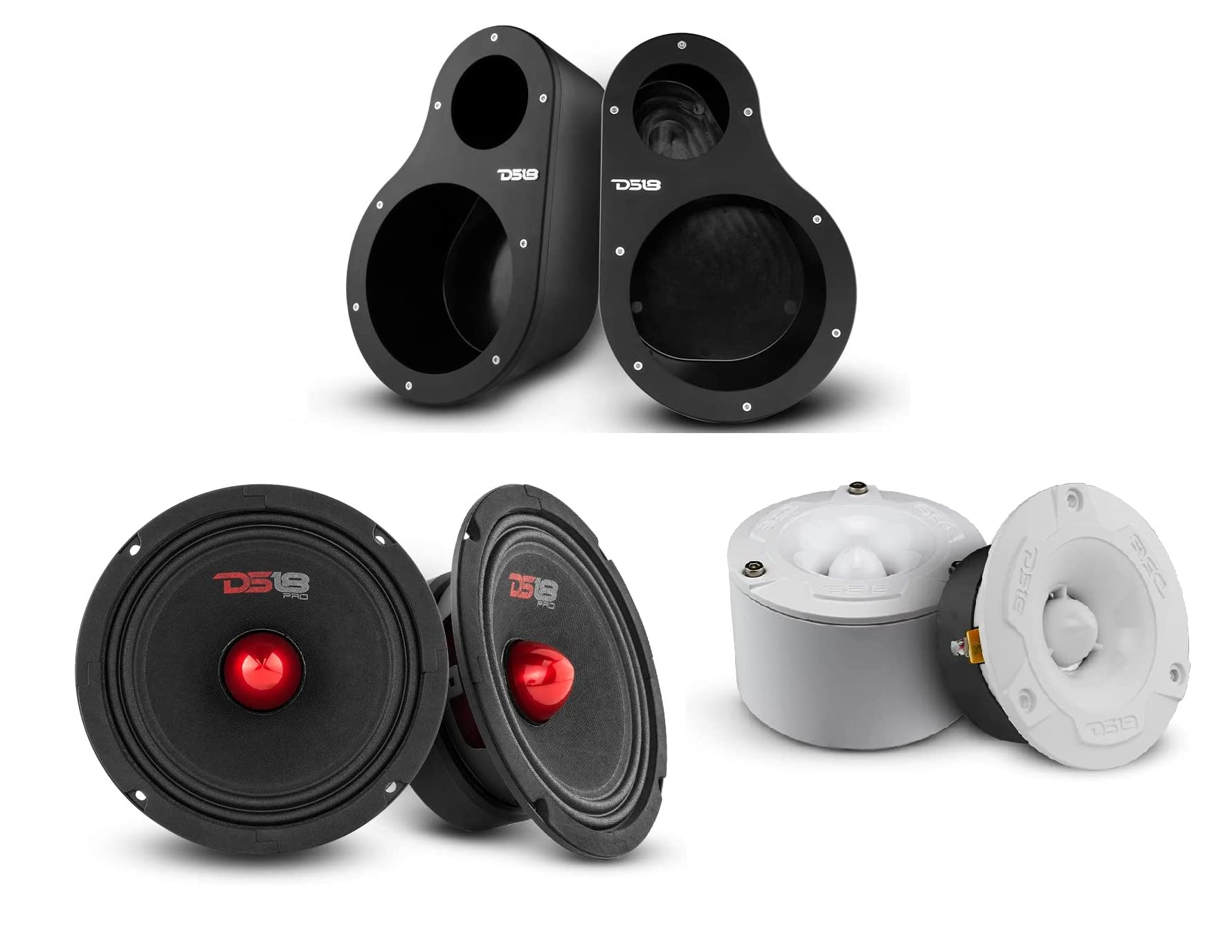 DS18 EN6P Universal Speaker Pods Bundle - 1 Set Left & Right Kick Panel + 2X 6.5 Midrange Speakers + 2X 1 Super Bullet Marine Tweeters - Great for Slingshot, SXS, Motorsports & ATV/UTV