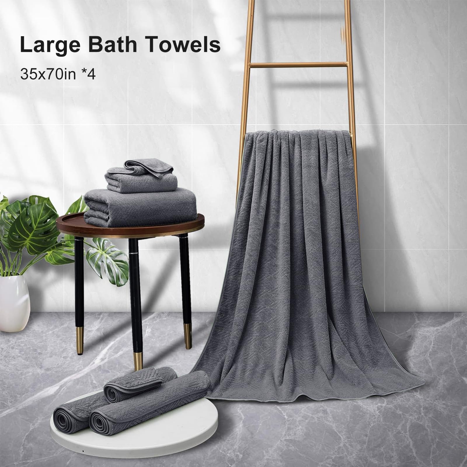 CHINO Bathroom Towel Set, Large Bath Towels Extra Large 35x70 Inch Bath Sheets Towels for Adults, Quick Dry Towel Soft Absorbent Oversized Towels Microfiber Shower Towels Hotel Spa (4 Pcs Dark Grey)