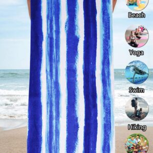 Oversized Terry Beach Towel 36 x 72 in Soft Extra Large Big Pool Swim Towels for Adult XL Clearance Big Travel Blanket Cruise Vacation Accessories Essentials Lounge Chair Cover Blue Stripe Boho