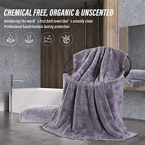 MOONQUEEN 2 Pack Premium Bath Towel Set - Quick Drying - Microfiber Coral Velvet Highly Absorbent Towels - Multipurpose Use as Bath Fitness, Bathroom, Shower, Sports, Yoga Towel (Grey)