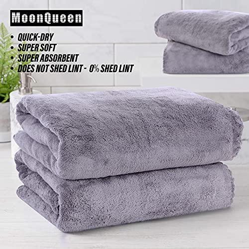 MOONQUEEN 2 Pack Premium Bath Towel Set - Quick Drying - Microfiber Coral Velvet Highly Absorbent Towels - Multipurpose Use as Bath Fitness, Bathroom, Shower, Sports, Yoga Towel (Grey)