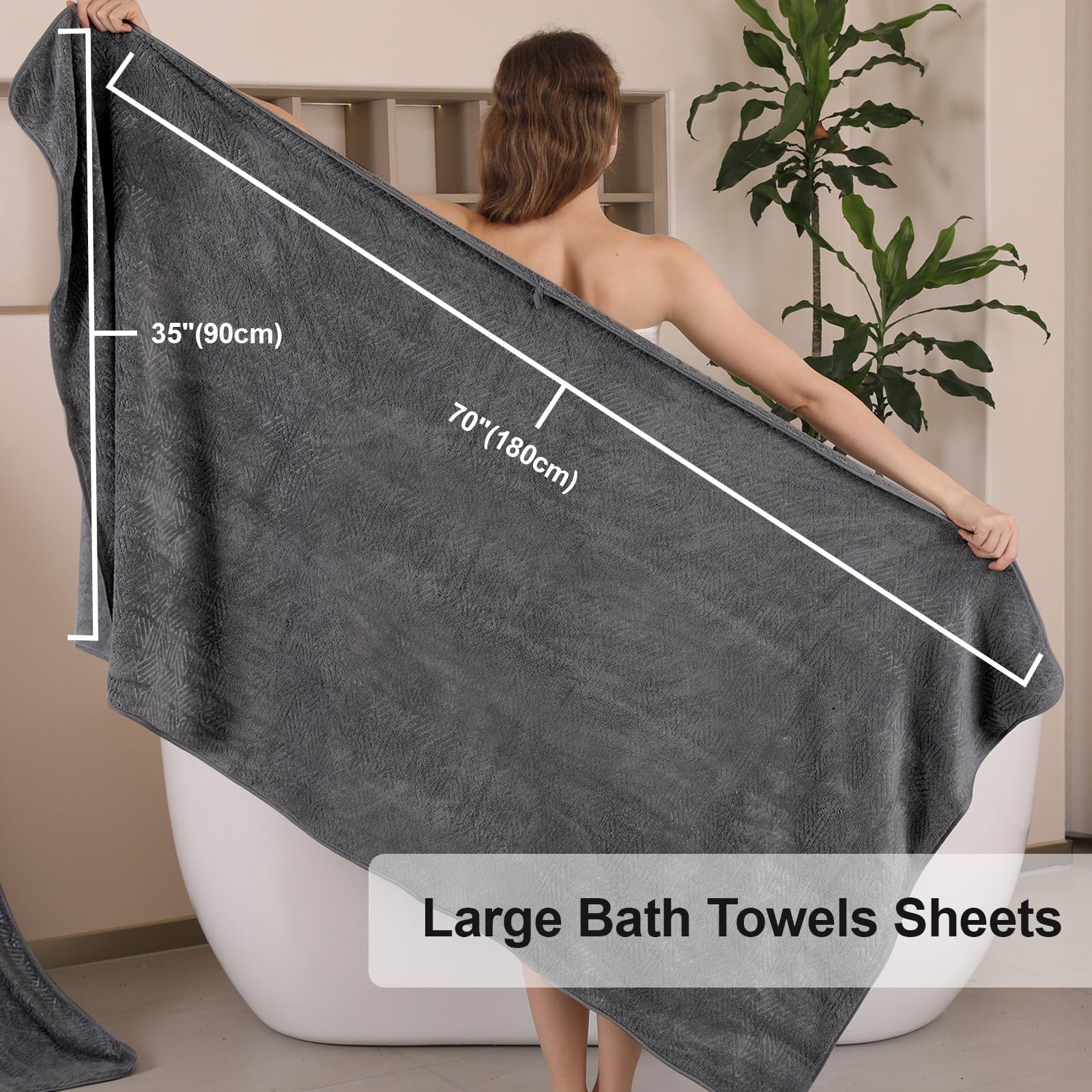 CHINO Bathroom Towel Set, Large Bath Towels Extra Large 35x70 Inch Bath Sheets Towels for Adults, Quick Dry Towel Soft Absorbent Oversized Towels Microfiber Shower Towels Hotel Spa (4 Pcs Dark Grey)