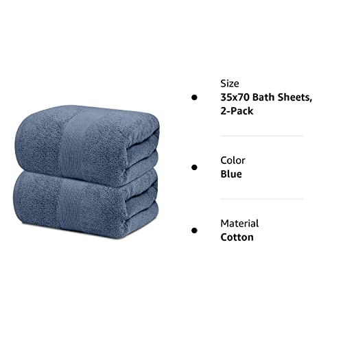 White Classic Resort Collection Soft Bath Sheet Towels | 35x70 Oversize Large Luxury Hotel Plush & Absorbent Cotton Bath Sheet [2 Pack, Blue]