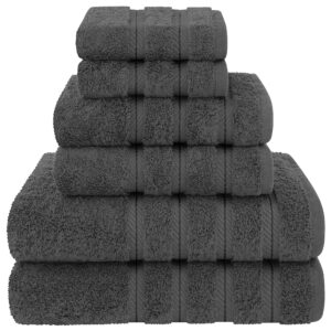 american soft linen luxury 6 piece towel set, 2 bath towels 2 hand towels 2 washcloths, 100% cotton turkish towels for bathroom, dark gray towel sets