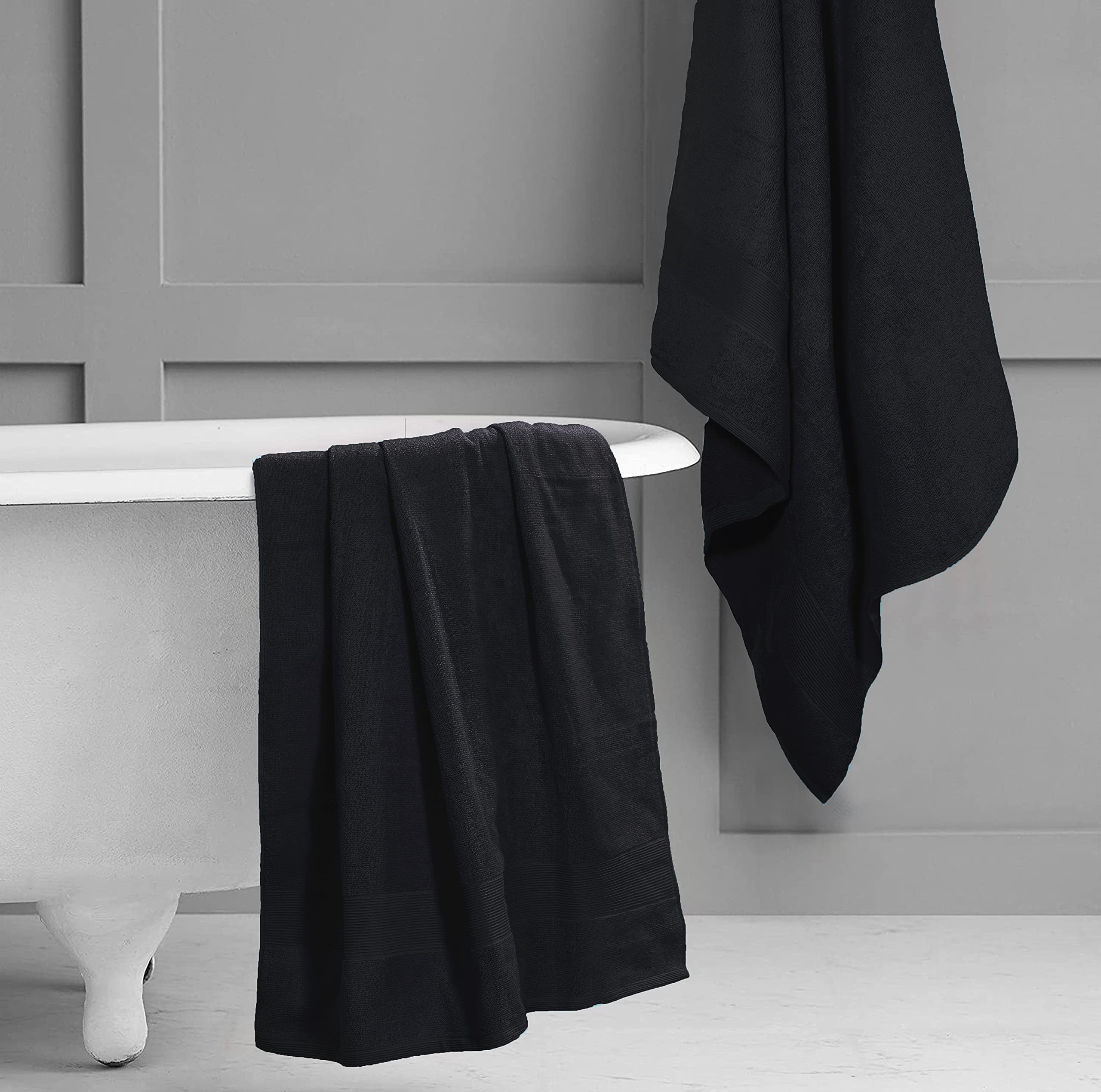 BELIZZI Home Premium Cotton Oversized 2 Pack Bath Sheet 35x70-100% Pure Cotton - Ideal for Everyday use - Ultra Soft & Highly Absorbent - Machine Washable - Black