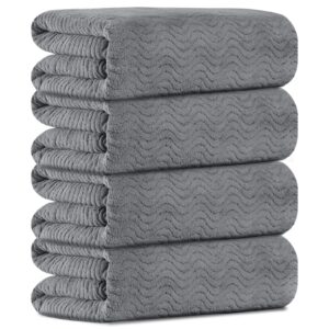 junsey bathroom towels set of 4, oversized bath towels extra large 35x70 inch shower towels highly absorbent quick dry towel textured soft bath sheet towels for adults fitness camping spa grey