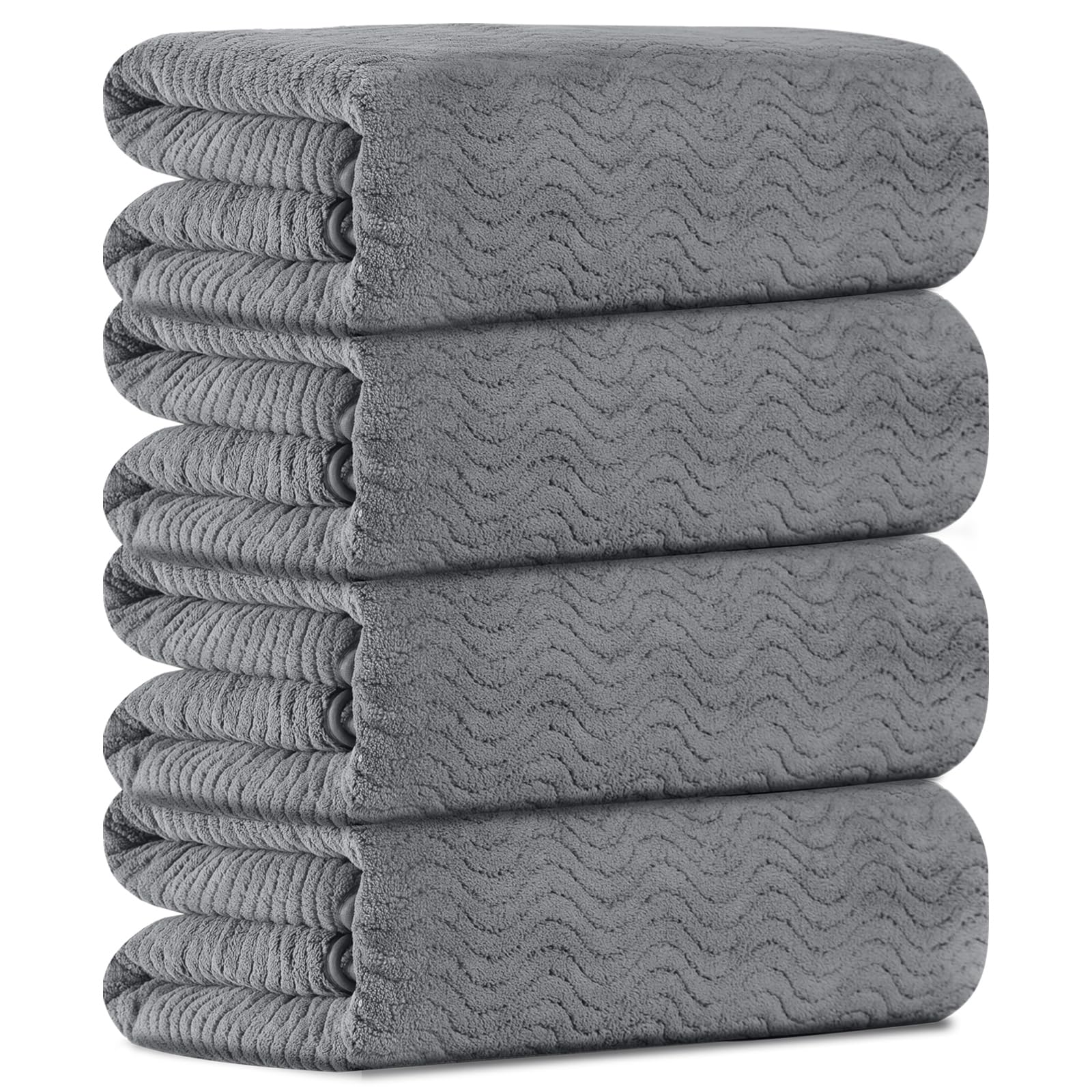 Junsey Bathroom Towels Set of 4, Oversized Bath Towels Extra Large 35x70 Inch Shower Towels Highly Absorbent Quick Dry Towel Textured Soft Bath Sheet Towels for Adults Fitness Camping Spa Grey