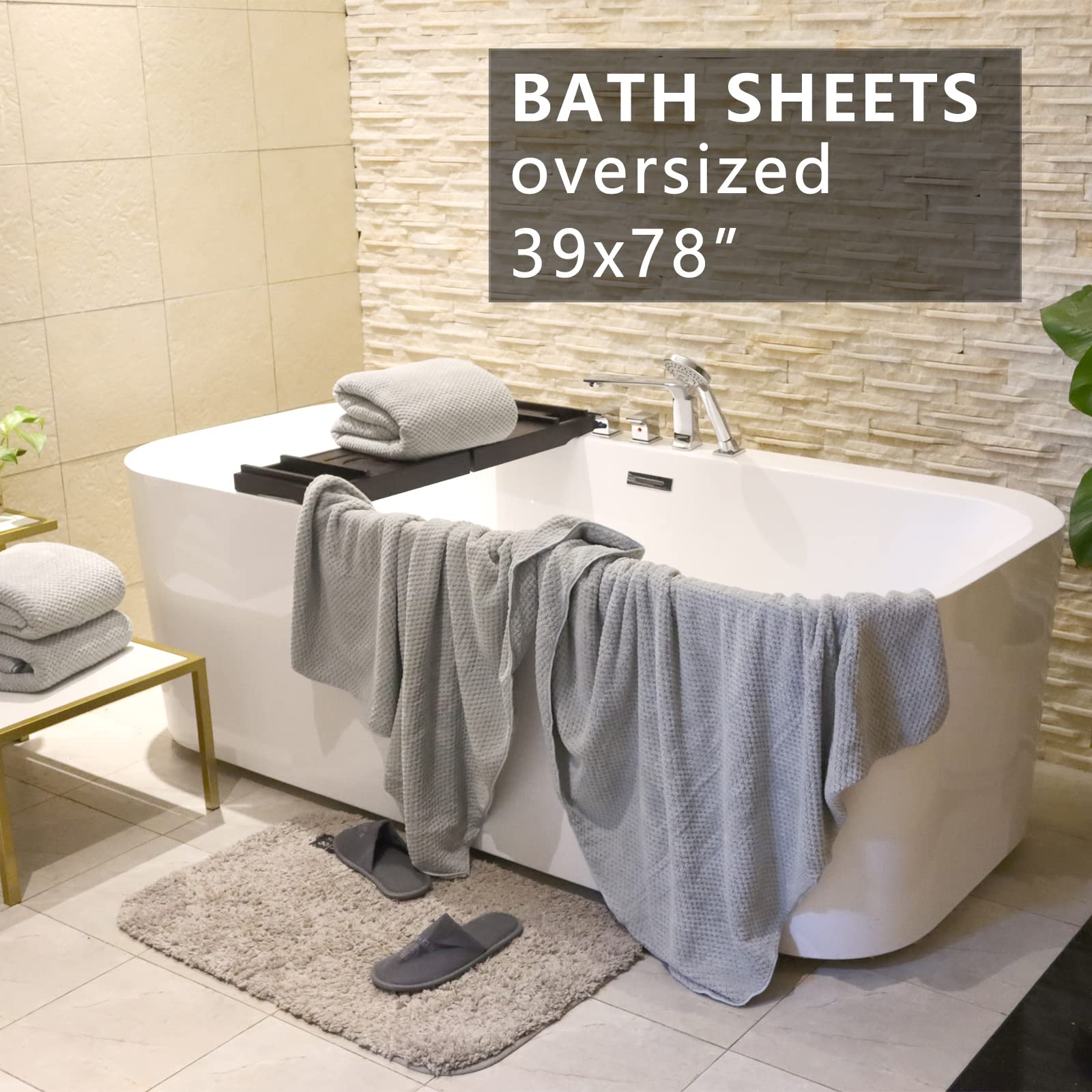 YTYC Towels,39x78 Inch Oversized Bath Sheets Towels for Adults Luxury Bath Towels Extra Large Sets for Bathroom Super Soft Highly Absorbent Microfiber Shower Towels 80% Polyester (Grey,2 Piece)