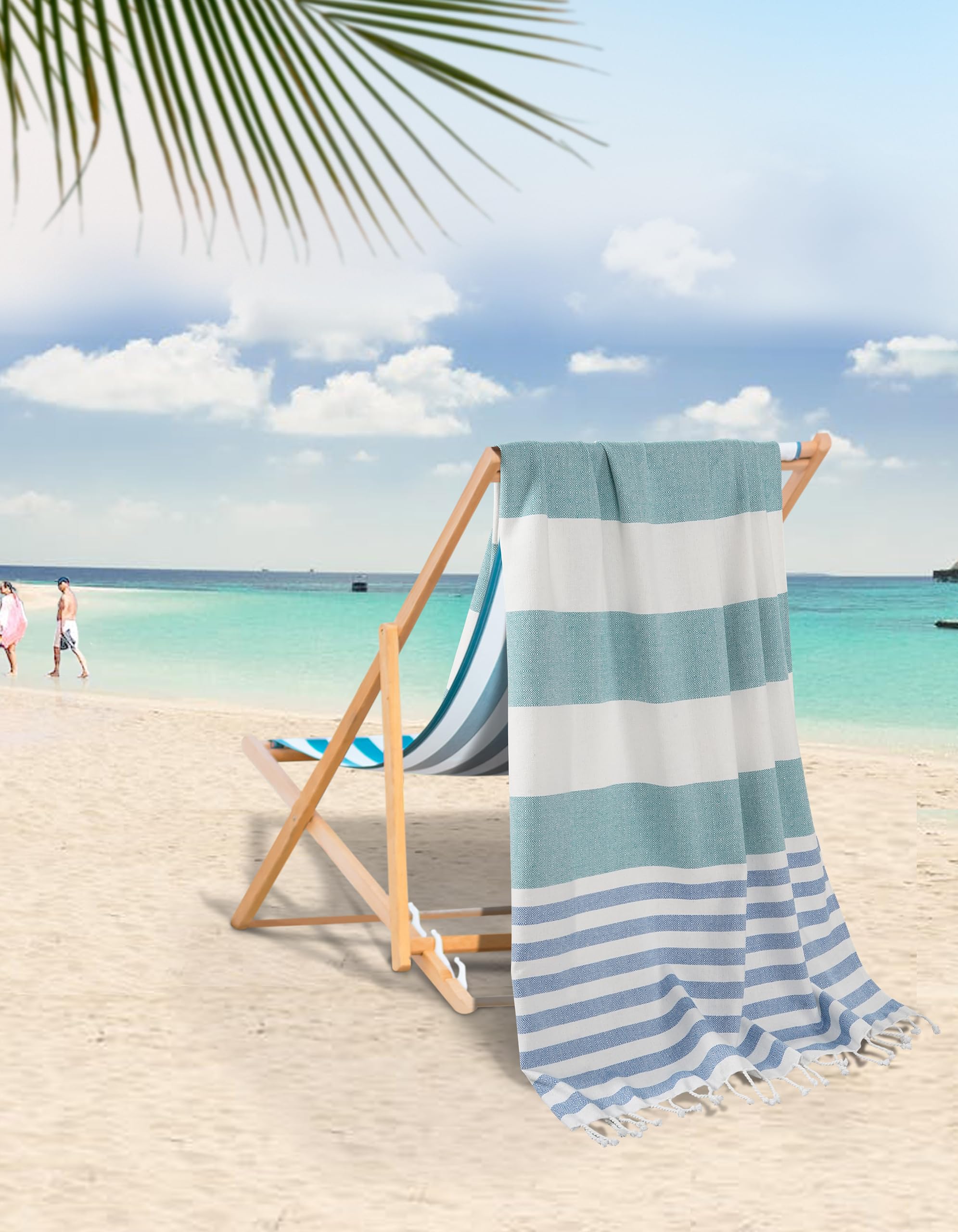 LANE LINEN Beach Towels for Women, 2 Pack Large Beach Towels Oversized, Pre-Washed, Sand Free Beach Towels, Quick Dry, Lightweight Travel Towel,Soft Beach Bath Towel, 39"x71" - Old Glory Teal