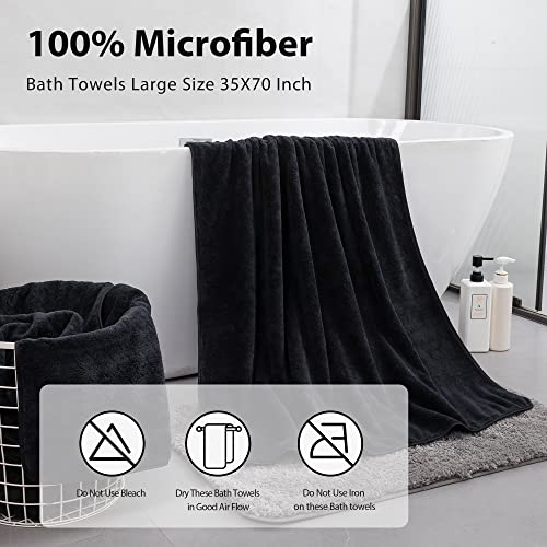 Extra Large Bath Towel Sets of 8, 2 Large Bath Towels Oversized, 2 Hand Towels, 4 Washcloths, Soft Microfiber & Quick Dry & Highly Absorbent Bath Towels for Bathroom Kitchen Spa Hotel Gym Pet(Black)