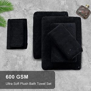 Extra Large Bath Towel Sets of 8, 2 Large Bath Towels Oversized, 2 Hand Towels, 4 Washcloths, Soft Microfiber & Quick Dry & Highly Absorbent Bath Towels for Bathroom Kitchen Spa Hotel Gym Pet(Black)