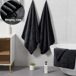 Extra Large Bath Towel Sets of 8, 2 Large Bath Towels Oversized, 2 Hand Towels, 4 Washcloths, Soft Microfiber & Quick Dry & Highly Absorbent Bath Towels for Bathroom Kitchen Spa Hotel Gym Pet(Black)