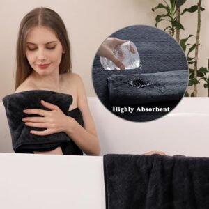 Extra Large Bath Towel Sets of 8, 2 Large Bath Towels Oversized, 2 Hand Towels, 4 Washcloths, Soft Microfiber & Quick Dry & Highly Absorbent Bath Towels for Bathroom Kitchen Spa Hotel Gym Pet(Black)