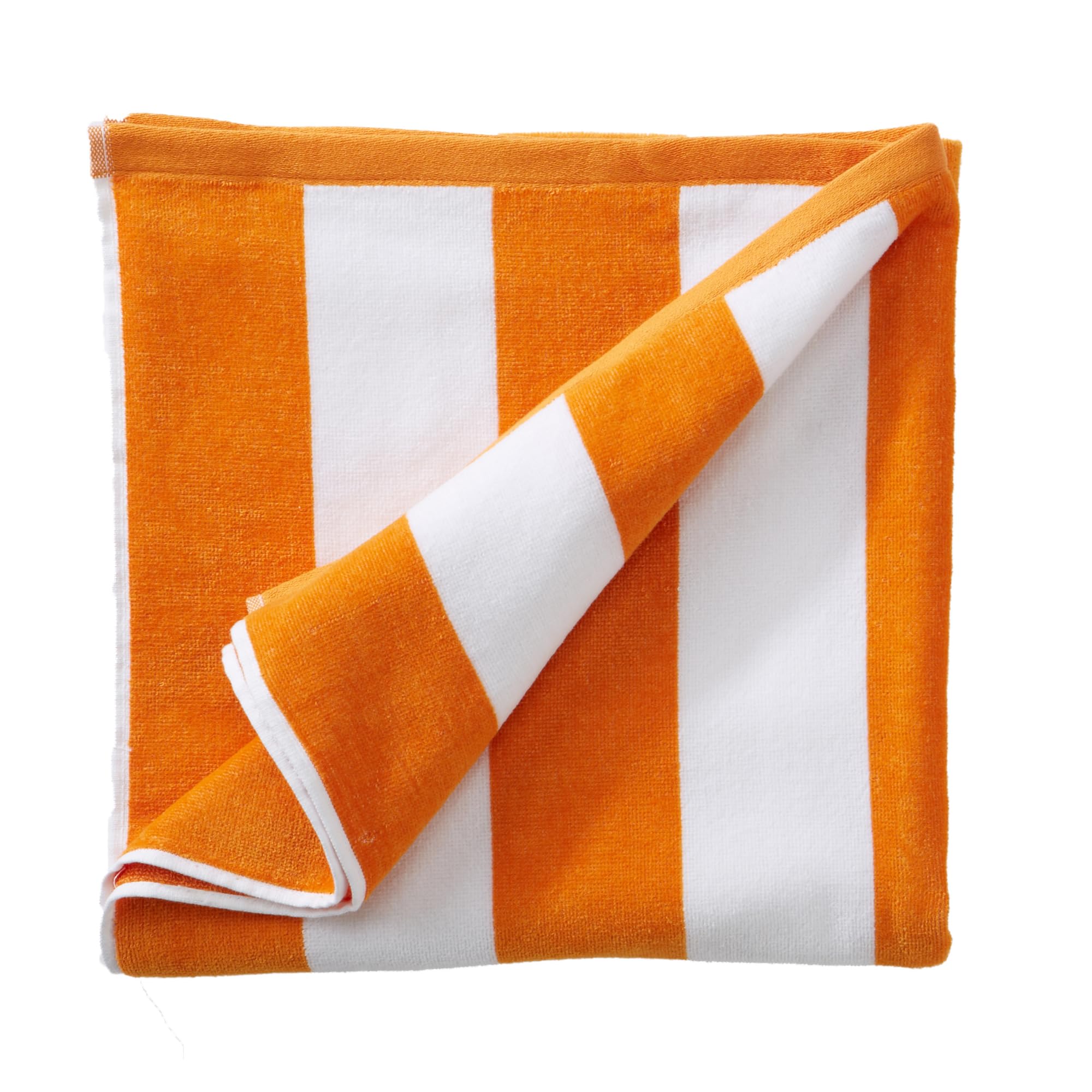 Great Bay Home 100% Cotton Velour Oversized Beach Towel | Orange Cabana Stripe Pool Towels | Quick Dry, Large Swim Towels for Adults and Kids (40" x 70", Orange)