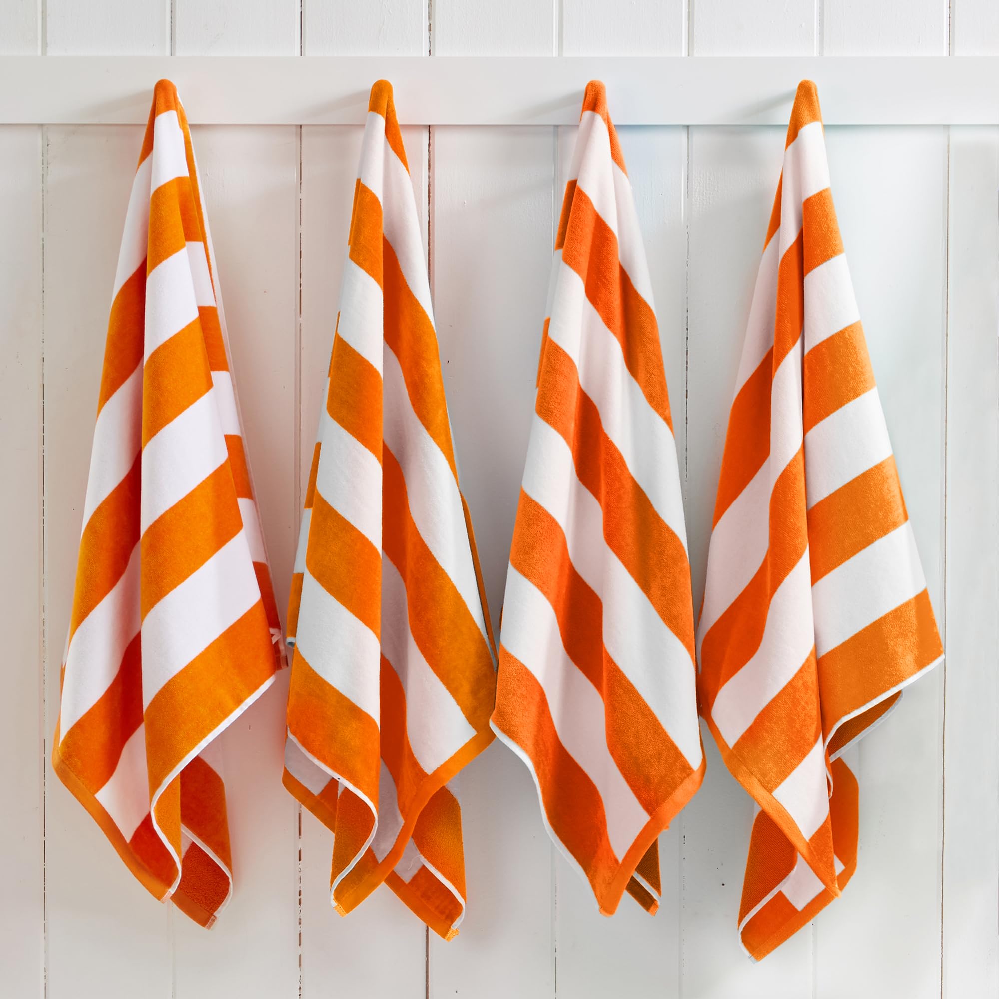 Great Bay Home 100% Cotton Velour Oversized Beach Towel | Orange Cabana Stripe Pool Towels | Quick Dry, Large Swim Towels for Adults and Kids (40" x 70", Orange)