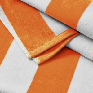 Great Bay Home 100% Cotton Velour Oversized Beach Towel | Orange Cabana Stripe Pool Towels | Quick Dry, Large Swim Towels for Adults and Kids (40" x 70", Orange)