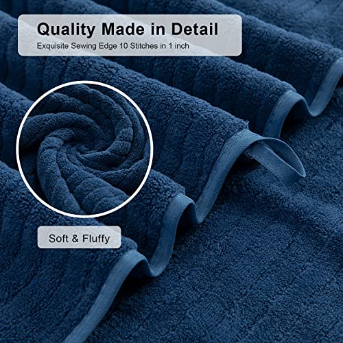 8 Pcs Navy Stripe Large Bath Towels Set Oversized Bath Sheet 2 Bathroom Towels,2 Hand Towels,4 Washcloths Soft Jumbo Towels Absorbent Shower Towel Quick Dry Beach Chair Towel Spa Gym Hotel Towel Set