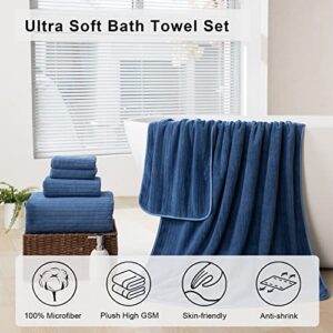 8 Pcs Navy Stripe Large Bath Towels Set Oversized Bath Sheet 2 Bathroom Towels,2 Hand Towels,4 Washcloths Soft Jumbo Towels Absorbent Shower Towel Quick Dry Beach Chair Towel Spa Gym Hotel Towel Set