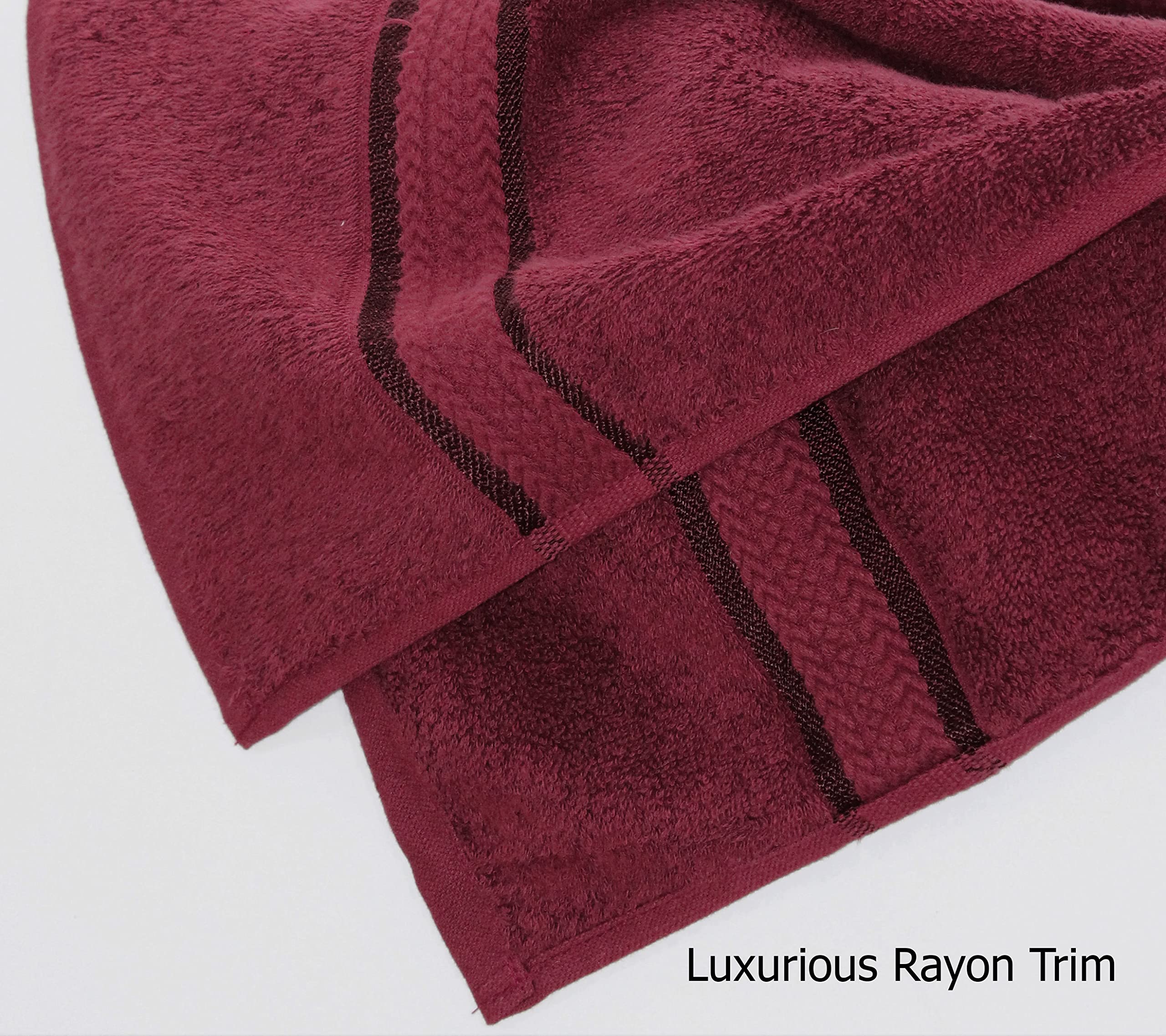 COTTON CRAFT Ultra Soft 4 Pack Oversized Extra Large Bath Towels 30x54 Burgundy Weighs 22 Ounces - 100% Pure Ringspun Cotton - Luxurious Rayon Trim - Ideal for Everyday use - Easy Care Machine wash