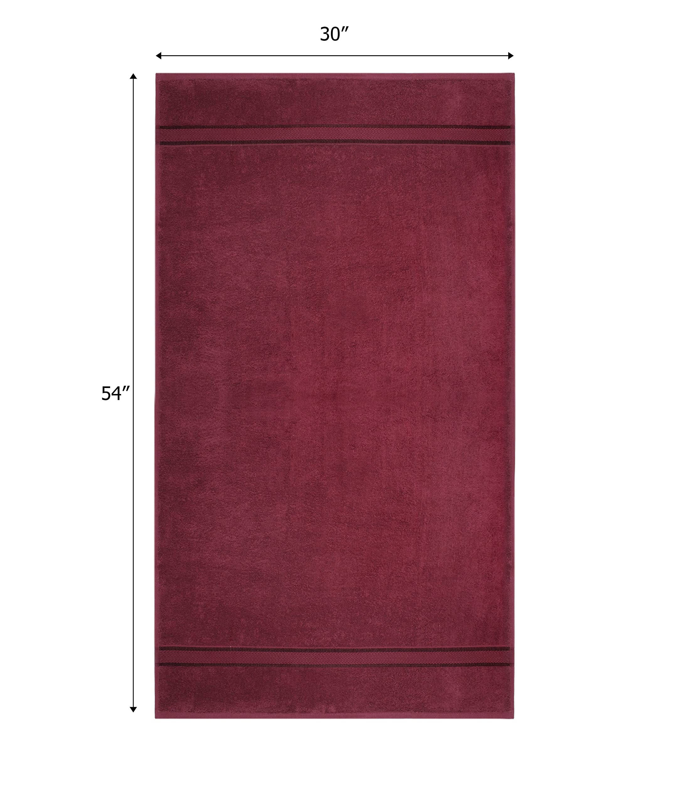 COTTON CRAFT Ultra Soft 4 Pack Oversized Extra Large Bath Towels 30x54 Burgundy Weighs 22 Ounces - 100% Pure Ringspun Cotton - Luxurious Rayon Trim - Ideal for Everyday use - Easy Care Machine wash