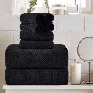 8 piece large black family bath towel set-2 oversized bath towel sheets,2 hand towels,4 washcloths-600gsm soft highly absorbent quick dry beach chair towels woven towels for bathroom hotel and spa