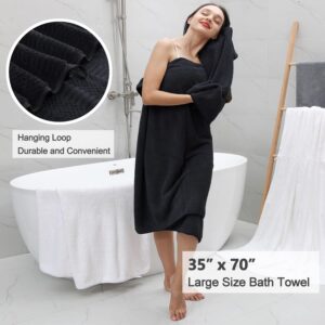 8 Piece Large Black Family Bath Towel Set-2 Oversized Bath Towel Sheets,2 Hand Towels,4 Washcloths-600GSM Soft Highly Absorbent Quick Dry Beach Chair Towels Woven Towels for Bathroom Hotel and Spa