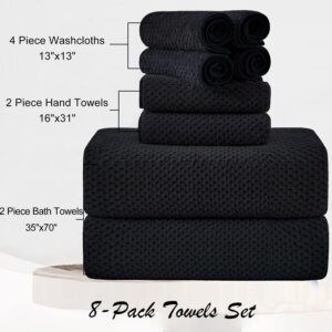 8 Piece Large Black Family Bath Towel Set-2 Oversized Bath Towel Sheets,2 Hand Towels,4 Washcloths-600GSM Soft Highly Absorbent Quick Dry Beach Chair Towels Woven Towels for Bathroom Hotel and Spa