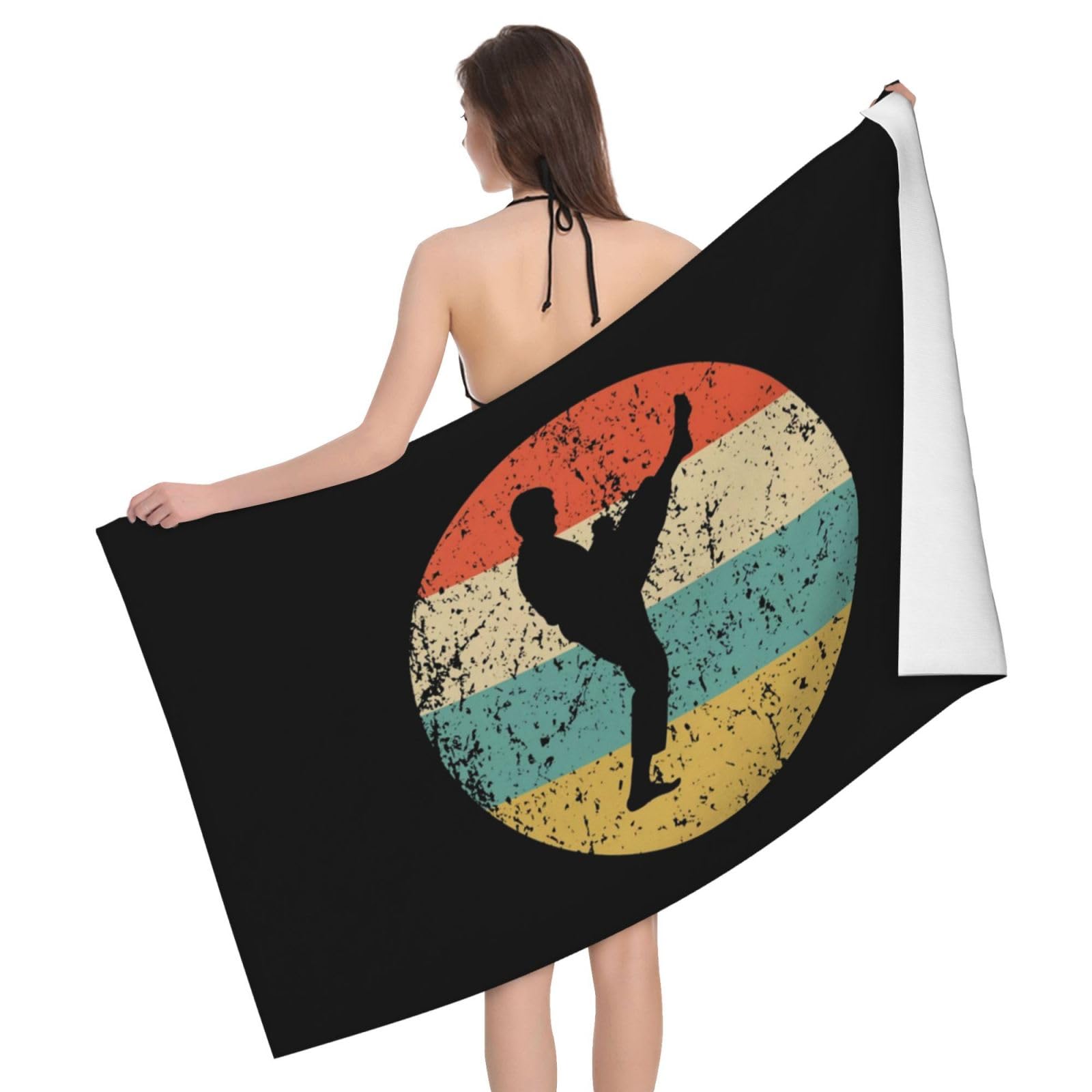 ADOSIA Vintage Karate Martial Arts Sunset Beach Towel 32x52in Oversized Soft Absorbent Beach Towel