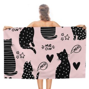 black cats hearts microfiber absorbent lightweight beach towels fast dry oversized sand free beach blanket 31x51in for swimming camping travel gym and yoga