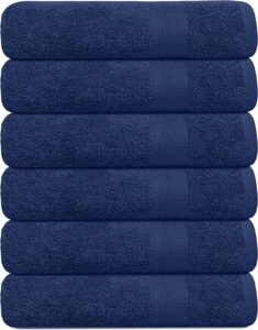 kahaf collection 100% cotton bath towels, navy 24x48 pack of 6 towels, quick dry, highly absorbent, soft feel towel, gym, spa, bathroom, shower, pool, luxury soft towels (24x48-6 pack, navy)