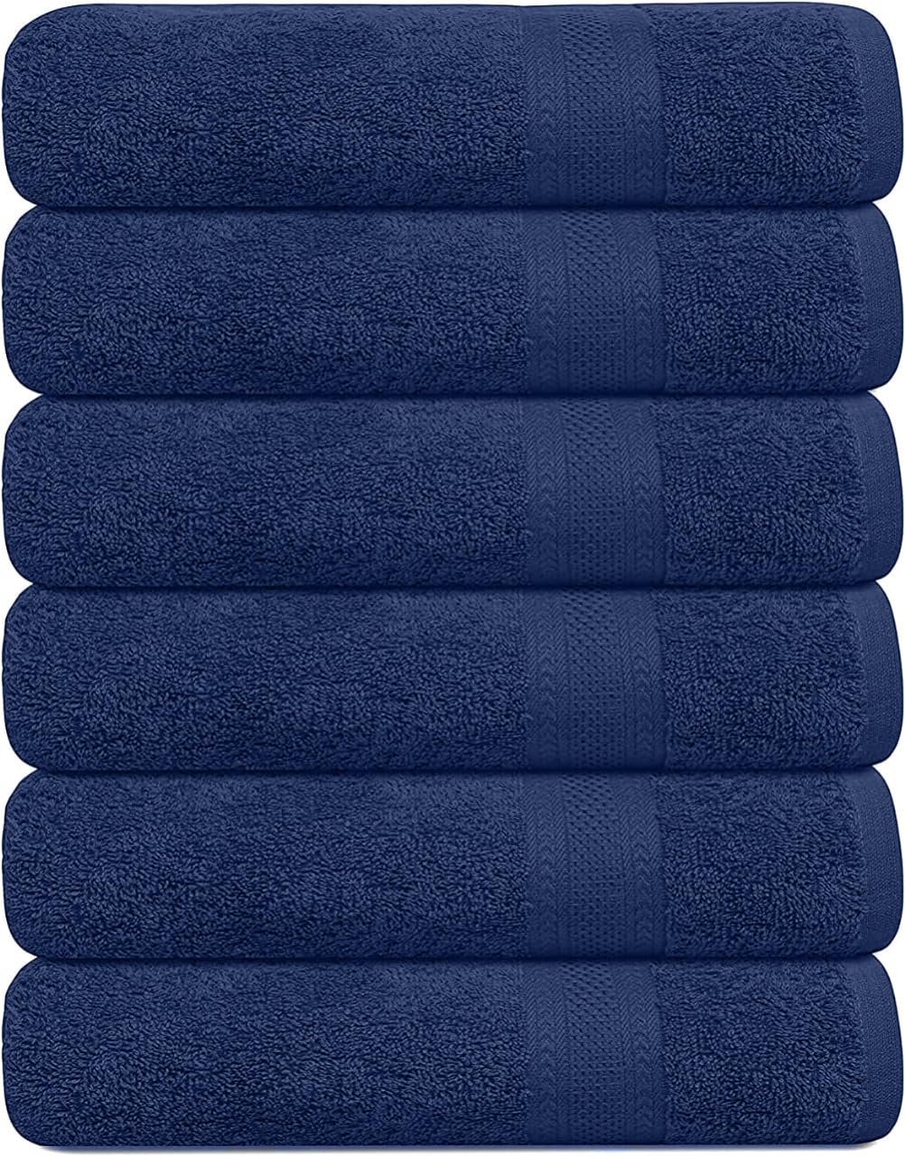 KAHAF COLLECTION 100% Cotton Bath Towels, Navy 24x48 Pack of 6 Towels, Quick Dry, Highly Absorbent, Soft Feel Towel, Gym, Spa, Bathroom, Shower, Pool, Luxury Soft Towels (24x48-6 Pack, Navy)