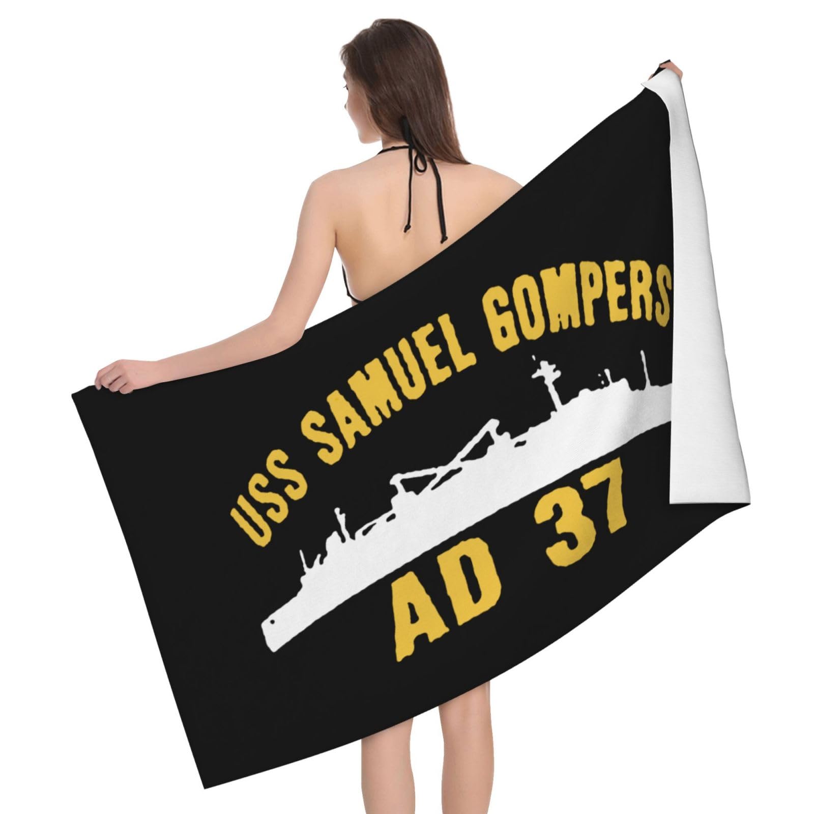 ADOSIA USS Samuel Gompers Ad-37 Beach Towel 32x52in Oversized Soft Absorbent Beach Towel