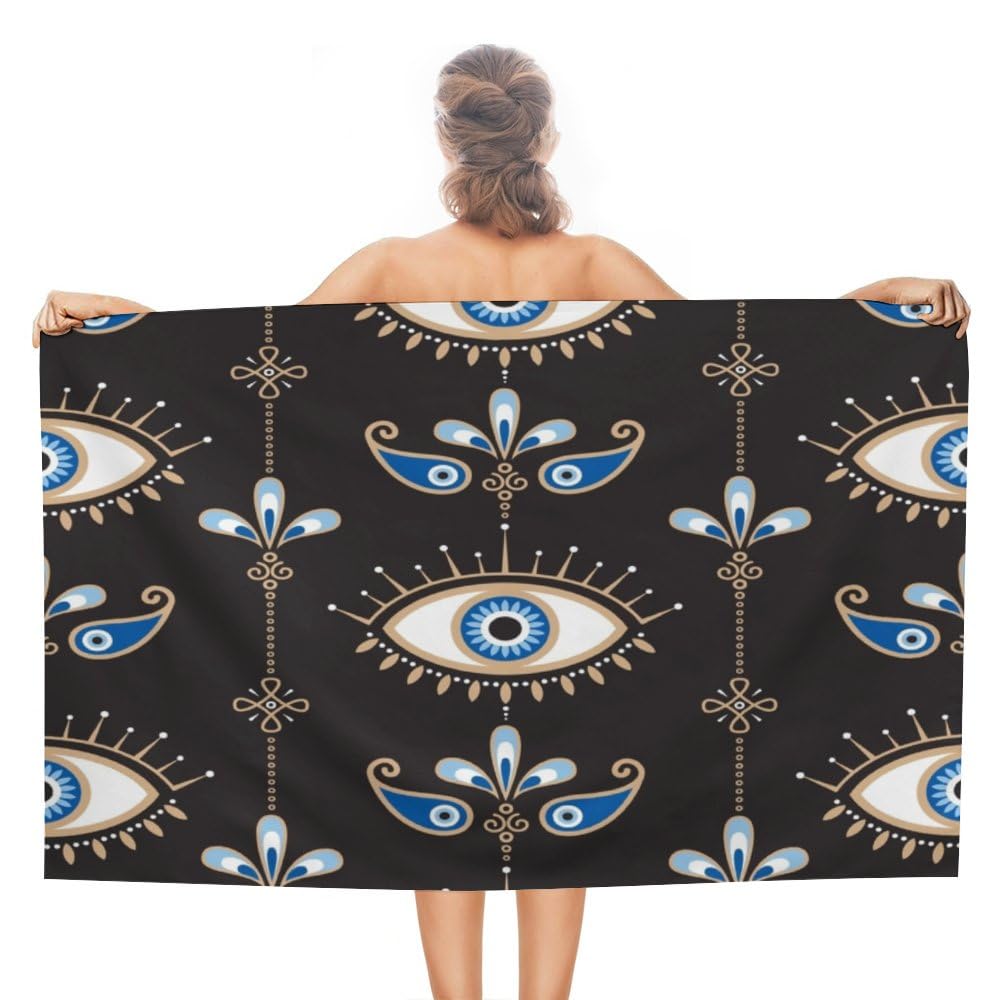 ZHIMI Beach Towels Oversized Black Blue Evil Eye Hand Bath Towel Pool Towels Microfiber Absorbent Sand Free Quick Dry Towels for Bathroom Gym Camping Women Men 31x51Inch