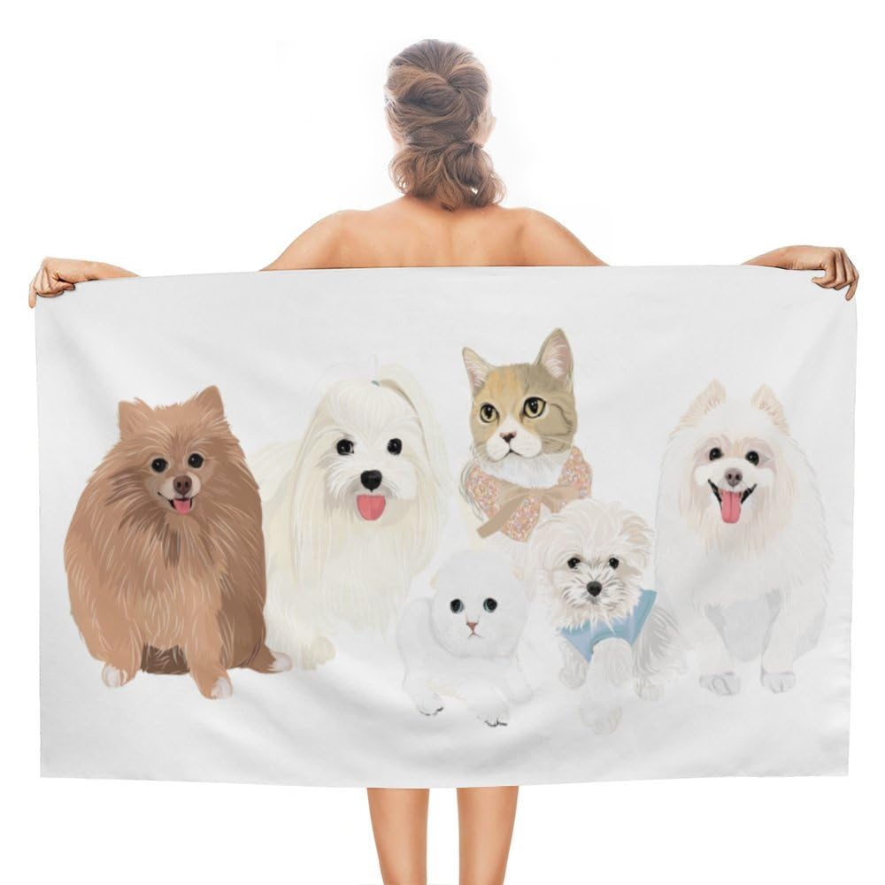 ZHIMI Beach Towels Oversized Pet Party Cute Puppies Cats Hand Bath Towel Pool Towels Microfiber Absorbent Sand Free Quick Dry Towels for Bathroom Gym Camping Women Men 31x51Inch