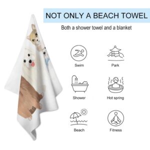 ZHIMI Beach Towels Oversized Pet Party Cute Puppies Cats Hand Bath Towel Pool Towels Microfiber Absorbent Sand Free Quick Dry Towels for Bathroom Gym Camping Women Men 31x51Inch