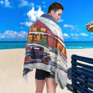 Christmas Truck House Beach Towel Quick Dry Beach Blanket Sand Free Towel Beach Towels Oversized Pool Towels Travel Towel for Women Men Swimming Camping Gym Sports Beach Essentials M