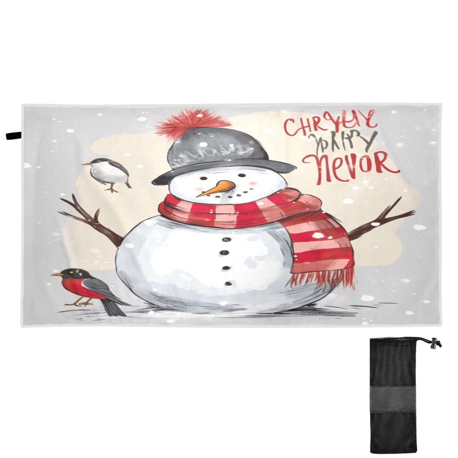 New Year Happy Snowman Christmas Beach Towel Sand Free Beach Blanket Beach Towels Oversized Quick Dry Towel Pool Towels Travel Towel for Women Men Sports Gym Swimming Camping Beach Essentials M