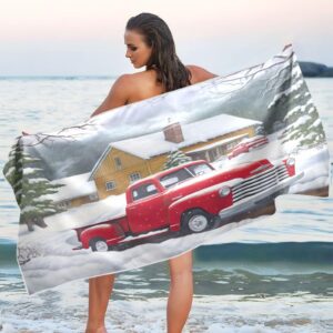 Christmas House Truck Beach Towel Sand Free Beach Blanket Pool Towels Quick Dry Towel Beach Towels Oversized Travel Towel for Women Men Gym Sports Swimming Camping Beach Essentials M
