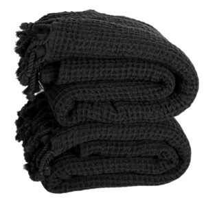 pÜskÜl - soft quality thin waffle bath and beach towels 67x33 inches 2-pack (black)