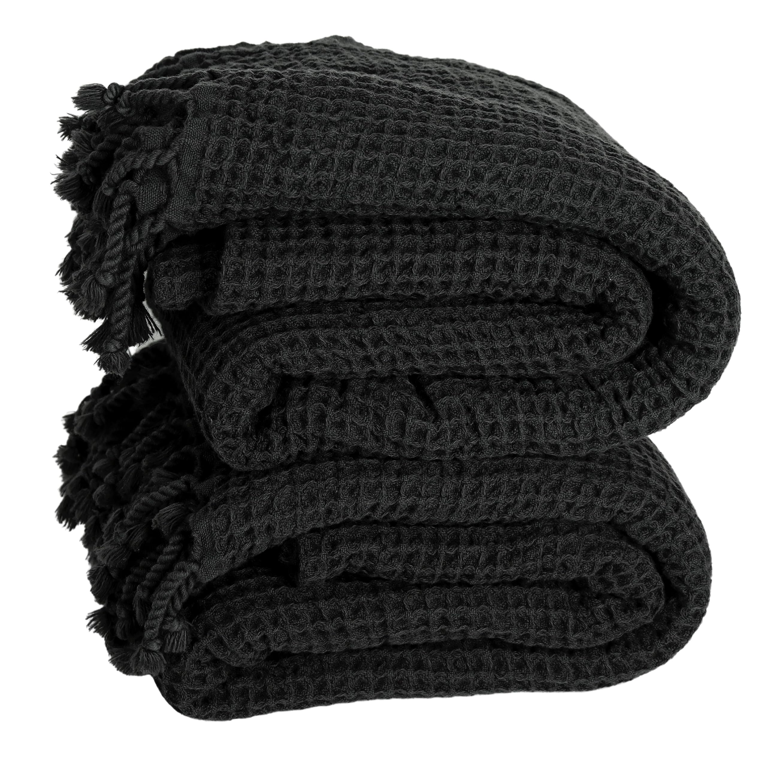 PÜSKÜL - Soft Quality Thin Waffle Bath and Beach Towels 67X33 Inches 2-Pack (Black)