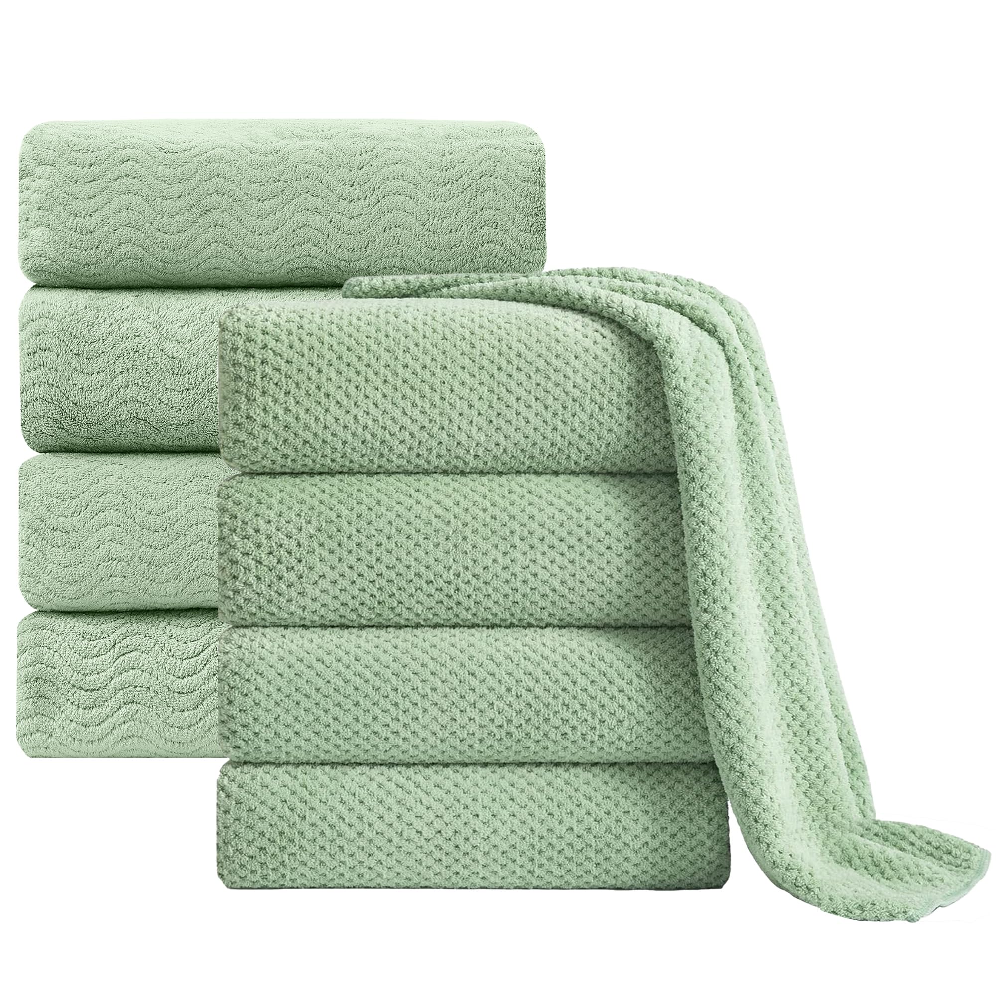 8 Pack Extra Large Bath Towel Sheet Set, 35x70 Inches - Oversized Bath Towels Set,Jumbo Large Microfiber - Quick Dry, Lightweight Highly Absorbent Towel Set for Bathroom,Hotel,SPA (Green)