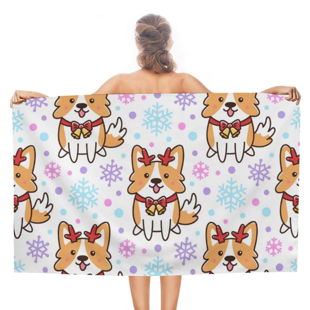 TsingZa Oversized Bath Towels for Bathroom 1 Piece, Large Bath Sheet Soft Absorbent Corgi Dog Fawn, Quick Dry Beach Towels Shower Towels Pool Swimming 51”x30”