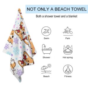 TsingZa Oversized Bath Towels for Bathroom 1 Piece, Large Bath Sheet Soft Absorbent Corgi Dog Fawn, Quick Dry Beach Towels Shower Towels Pool Swimming 51”x30”