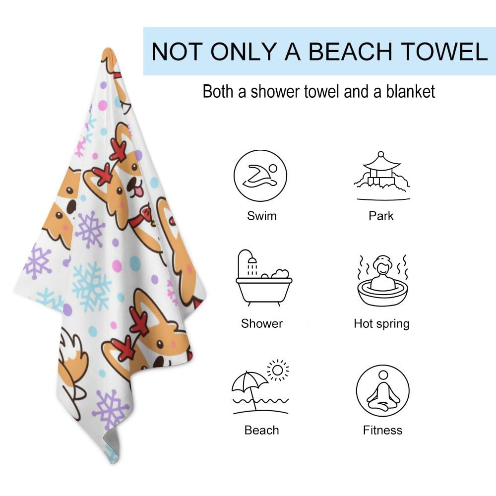 TsingZa Oversized Bath Towels for Bathroom 1 Piece, Large Bath Sheet Soft Absorbent Corgi Dog Fawn, Quick Dry Beach Towels Shower Towels Pool Swimming 51”x30”