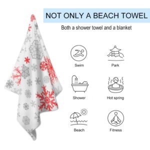 TsingZa Oversized Bath Towels for Bathroom 1 Piece, Large Bath Sheet Soft Absorbent Red Gray Christmas Snowflakes, Quick Dry Beach Towels Shower Towels Pool Swimming 51”x30”