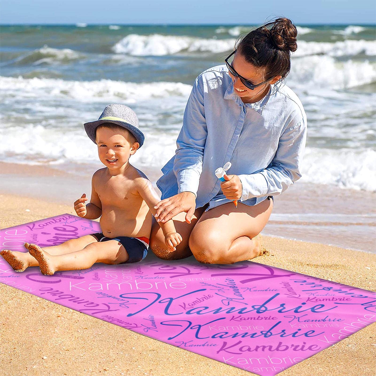 CNNFL Personalized Beach Towels for Kids Adults, Cotton Pool Towel Personalized Gifts Custom Gifts with Name, Oversized Quick Dry Personalized Beach Towels 30'' x 60''