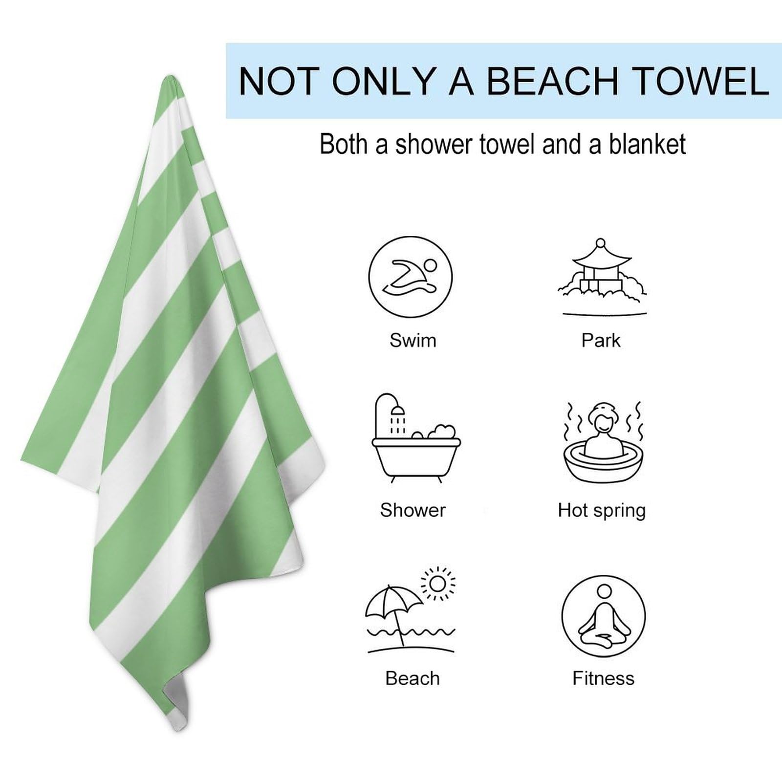 Curdesi Extra Large Beach Towel Classic Stripes Lime Green and White 31" x 51" Soft Beach Towels Quick Dry & Sand Free Towel for Hotel Pool and Bathroom Tub