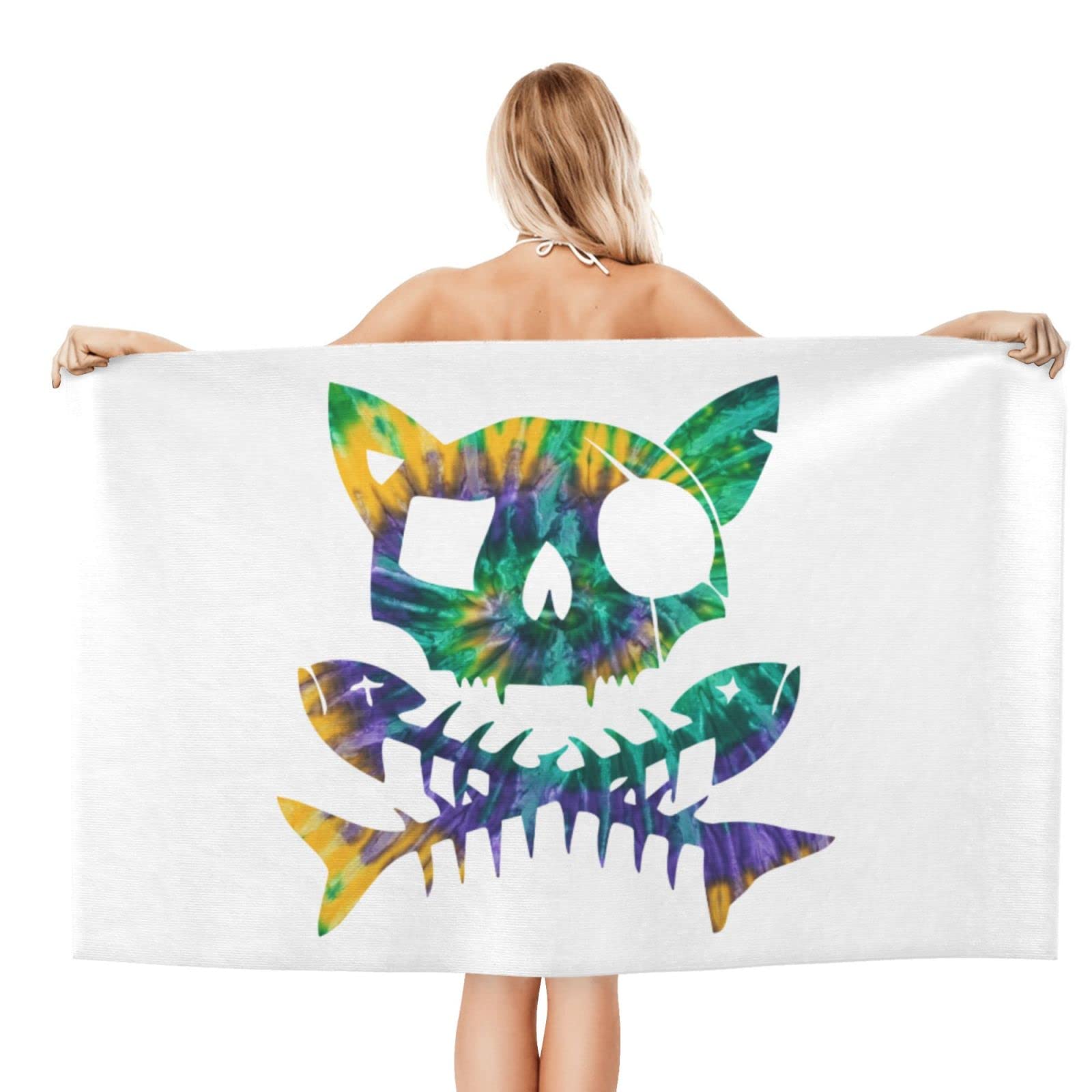 Zahika Pirate Cat Skull and Crossbone Beach Towel Absorbent Bathroom Towels Beach Towels Oversized Super ​32x52 Inch