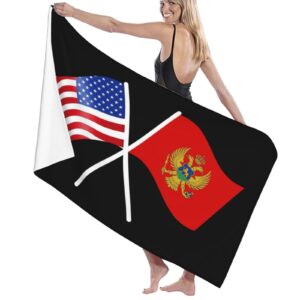 ADOSIA American and Montenegro Flag Beach Towel 32x52in Oversized Soft Absorbent Beach Towel